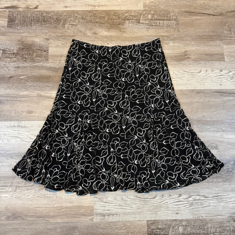 Vintage Y2K 90s Chaps Black Floral Mermaid Midi Skirt Ruffle Hem Office Siren XL